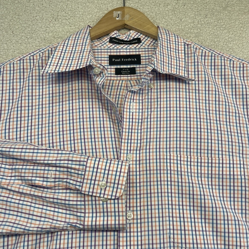 Paul Fredrick Button Down Mens 17x33 Multi Color Classic Fit Check Long Sleeve